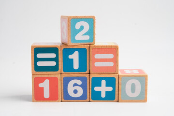 Math number colorful on white background, education study mathematics learning teach.