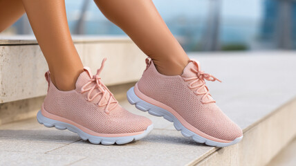 close view of woman wearing pink color shoes