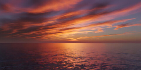 Obraz premium Vibrant Sunset Over Calm Ocean with Reflective Clouds