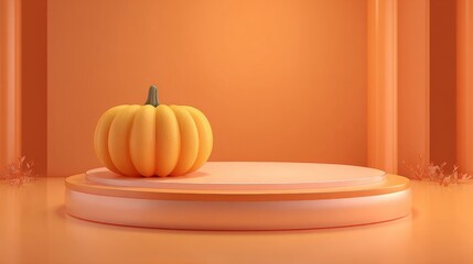 3D podium with a Halloween background, orange color
