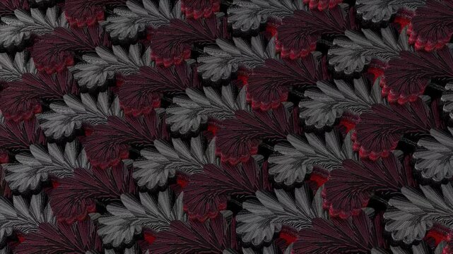 Seamless botanical AI animation, black and red floral leaves pattern loop, abstract foliage background. motion video. good for designers