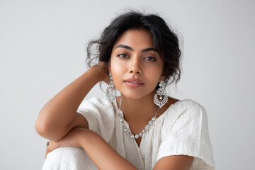 Young beautiful indian woman wearing traditional kundan jwelery