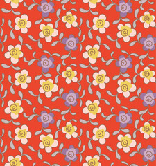 Japanese Classic Flower Leaf Vector Seamless Pattern