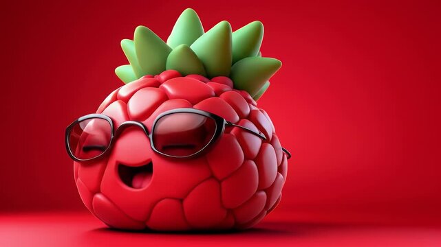 Cheerful raspberry character with sunglasses