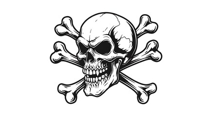Vintage Skull & Crossbones: Monochrome Ink Illustration