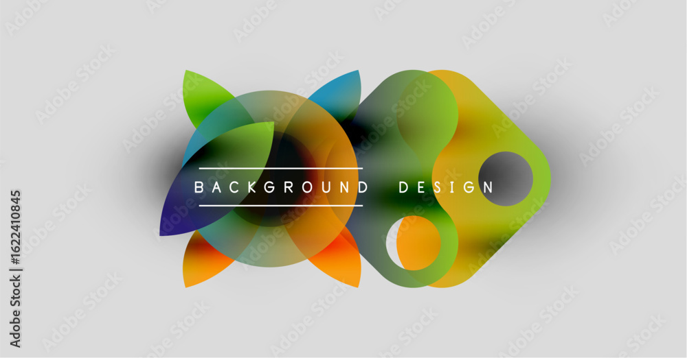 Poster abstract colorful shapes overlap, creating dynamic background design. bright hues blend, offering mo