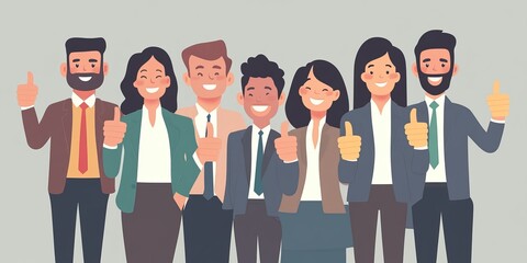 Obraz premium A group of diverse individuals in business attire give a thumbs up, displaying a gesture of approval.