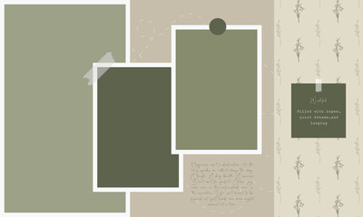 Aesthetic and minimalist mood board collage photo frame for travel  and scrapbooking