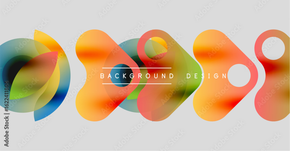 Poster abstract colorful shapes overlap, creating dynamic background. modern design features vibrant hues, 
