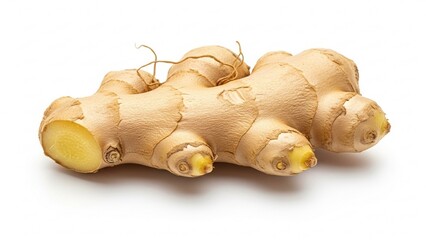Fresh Ginger Root Isolated. Whole Ginger on White Background. Aromatic Ginger for Health and Flavor. Raw Ginger Spice for Cooking. 