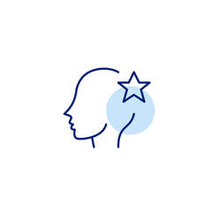 Head and star. Premium employee, award-winning creativity and healthcare. Pixel perfect, editable stroke vector icon