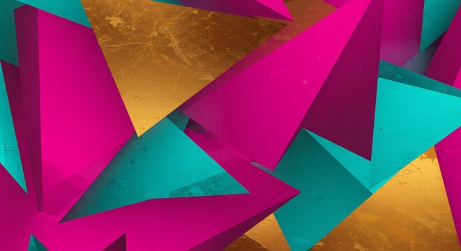 Fuchsia & Teal Geometric Abstract: Golden Texture