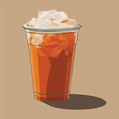  Vector illustration of ice Thai Milk Tea with ice and milk foam