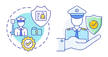 Fototapeta premium Vector illustration of data protection and information security with police officer