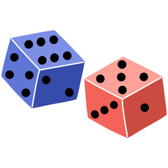 Hand drawn red and blue dice cartoon illustration 