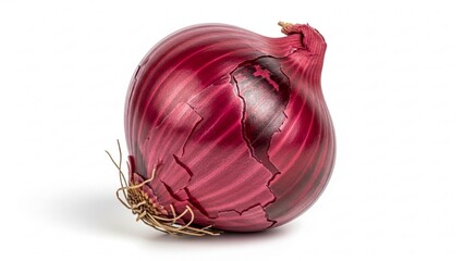 Single Red Onion on White. Fresh Raw Red Onion Bulb. Whole Red Onion Isolated