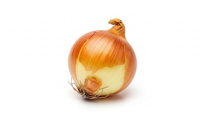 Fresh Yellow Onion Isolated. Whole Onion with Peeling Skin. Single Golden Onion Bulb. Fresh Yellow Onion Isolated