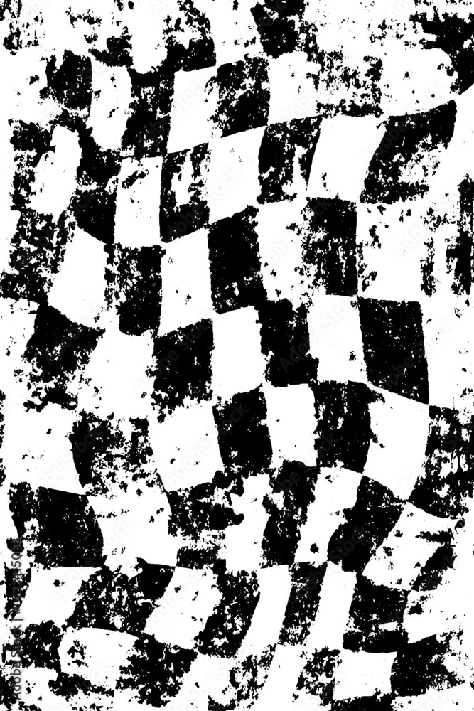 Poster abstract black and white wavy checkerboard pattern with grunge texture for artistic design