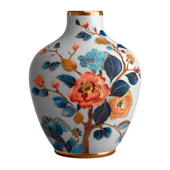 A decorative flower vase with hand-painted detailing isolated on transparent background