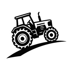 Obraz premium Heavy Duty Tractor on a Hillside Vector - Stylized Black and White Icon for Farming and Agriculture
