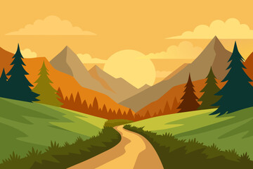Adventure Forest Trail with Mountains Vector Background