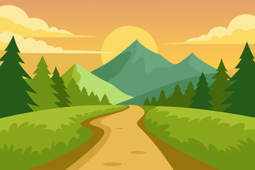 Adventure Forest Trail with Mountains Vector Background