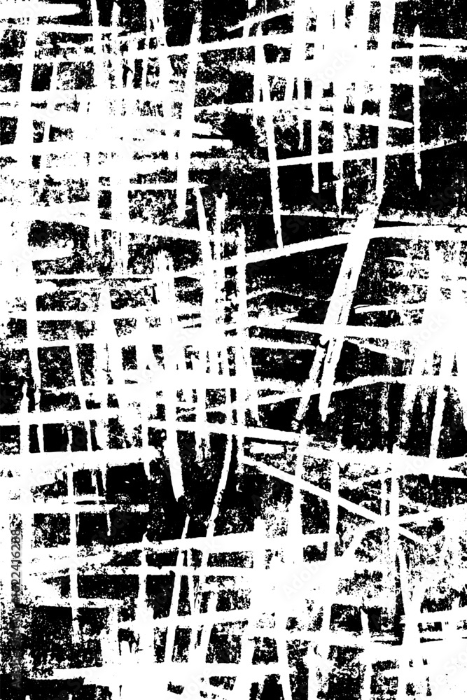 Poster chalkboard scribbles with erasure marks in white on black background for retro design