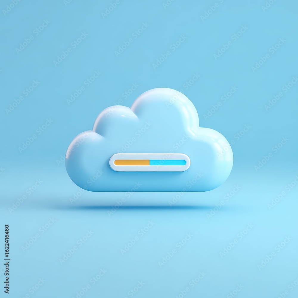 Aufkleber uploading cloud icon on blue background for data service. storage, backup use