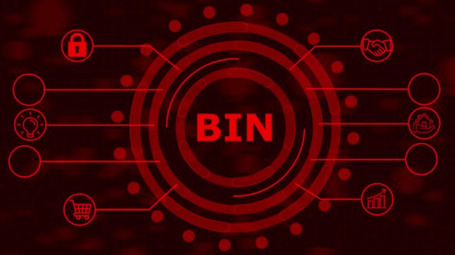 Dynamic Red B I N Interface with Icons for Security Innovation Ideas and Growth Conceptual Design