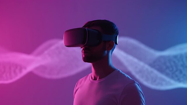 Man in virtual reality headset exploring digital world for immersive experiences