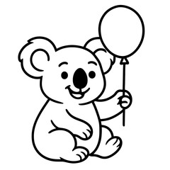 Naklejka premium Cute Koala with Balloon Vector - Happy Animal Character Illustration