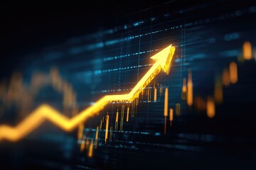Glowing orange arrow ascends on dark digital financial chart