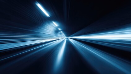 Abstract speed motion blur, dark tunnel, bright lights