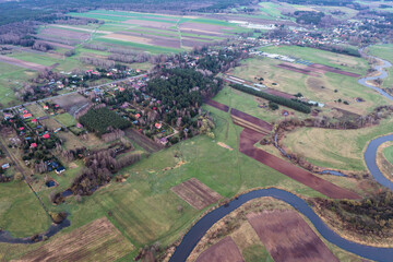 River Liwiec and Borzychy village, Wegrow County in Masovia region of Poland
