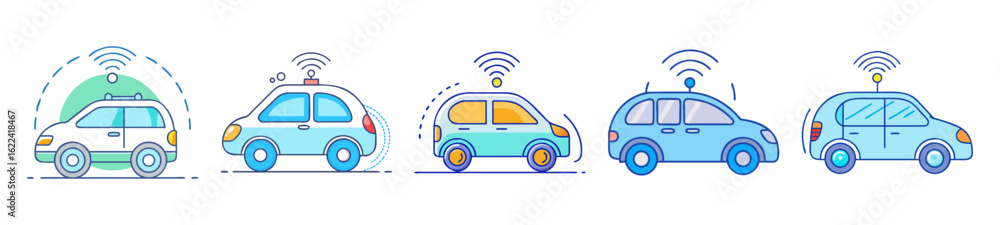 Aufkleber autonomous vehicle with wireless connectivity represented in a simplified vector graphic