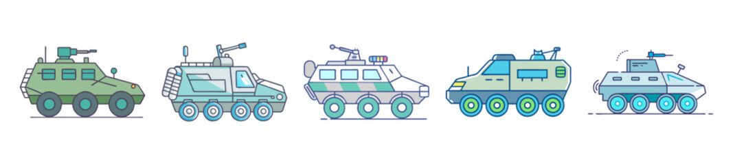 Cartoonish military vehicle illustration with a gun turret and visible tires