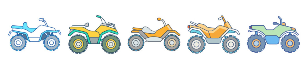 Stylized cartoon depiction of a blue and white quad bike or ATV