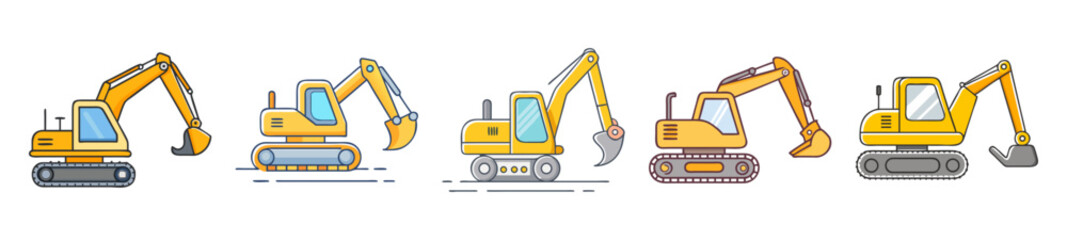 Cartoon Excavator with Yellow Body and Gray Tracks Construction Vehicle