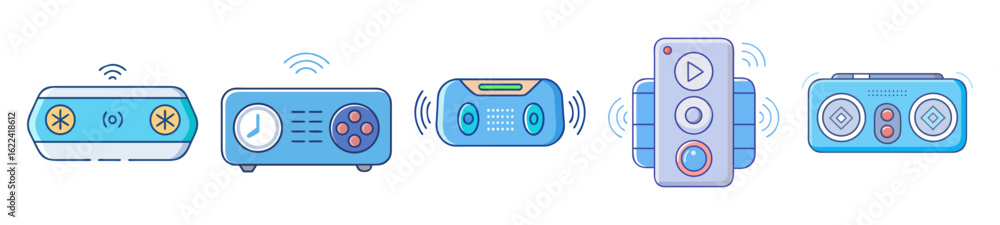 Poster conceptual illustration of smart home device with asterisks and wifi signal