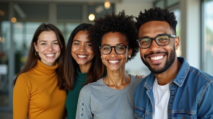 Fototapeta premium portrait of young excited multiethnics business team 