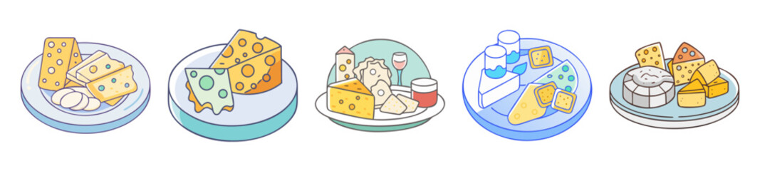 Cheese and crackers on a light blue plate artistic illustration vector