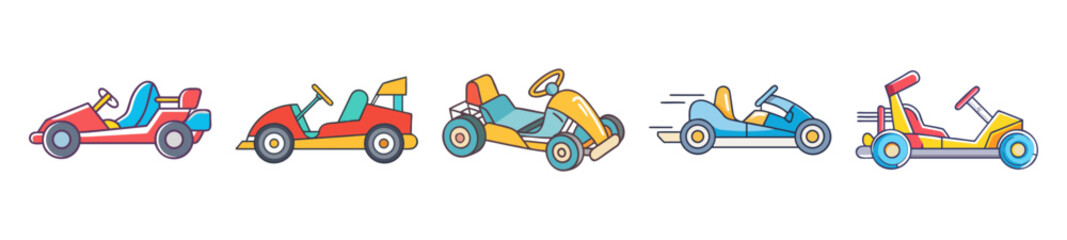Sporty Go-Kart Illustrations &ndash; Colorful Racing Vehicle Set