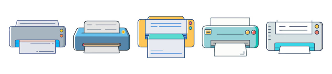 Colorful Office Printer and Copier Icon Collection