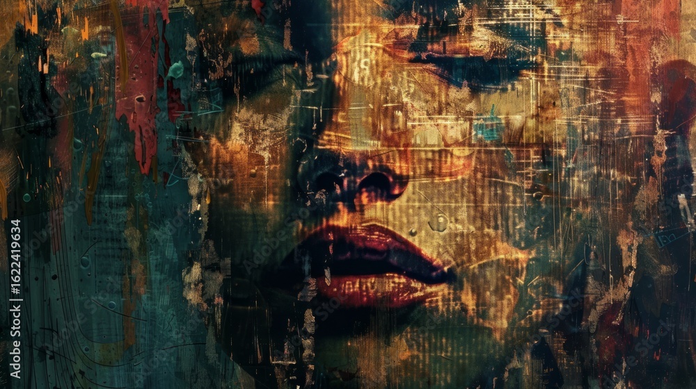 Poster the overall texture has a slightly distressed or grunge effect, adding depth and complexity to the v