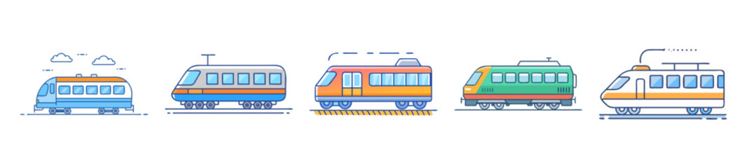 Modern Train Icon Pack &ndash; Colorful Transportation Illustrations