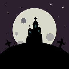Fototapeta premium Spooky haunted house silhouette under a full moon