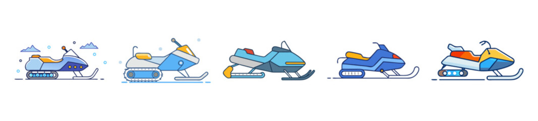 Snowmobiles – Winter Sports and Arctic Vehicle Vector Set

