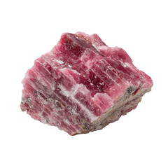 Raw pink rhodochrosite crystal mineral specimen with transparent background isolated