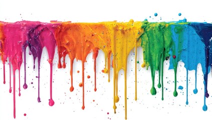 Dripping rainbow paint on white background