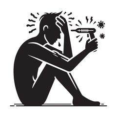 Man Suffering from Fever or Sickness Vector Silhouette